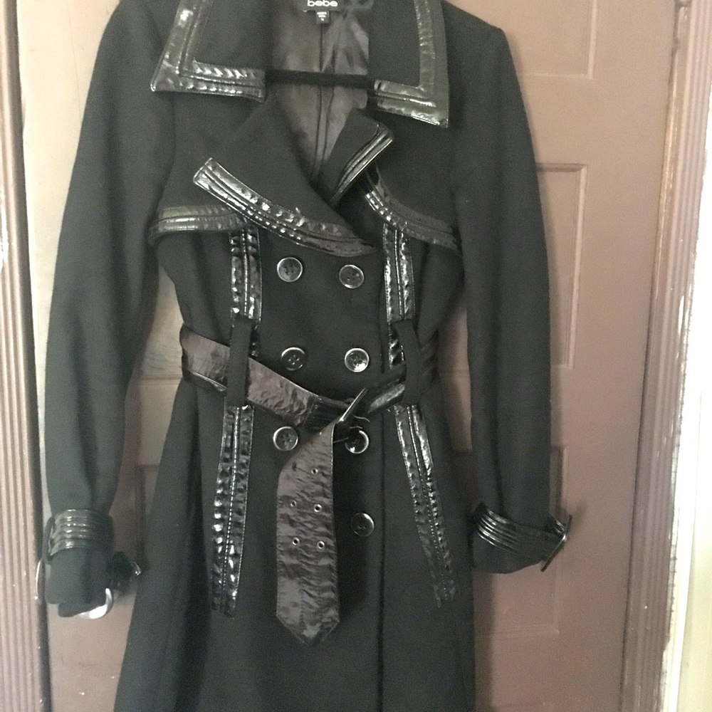 Bebe trench coat, with patent leather accents!